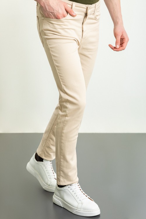 Stone Color Casual Canvas Five Pocket Cotton Men's Pants