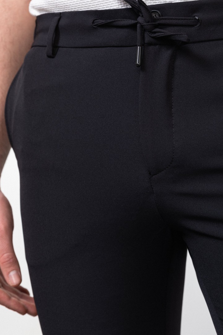 Black Color Drawstring Design Casual Wool Men's Trousers