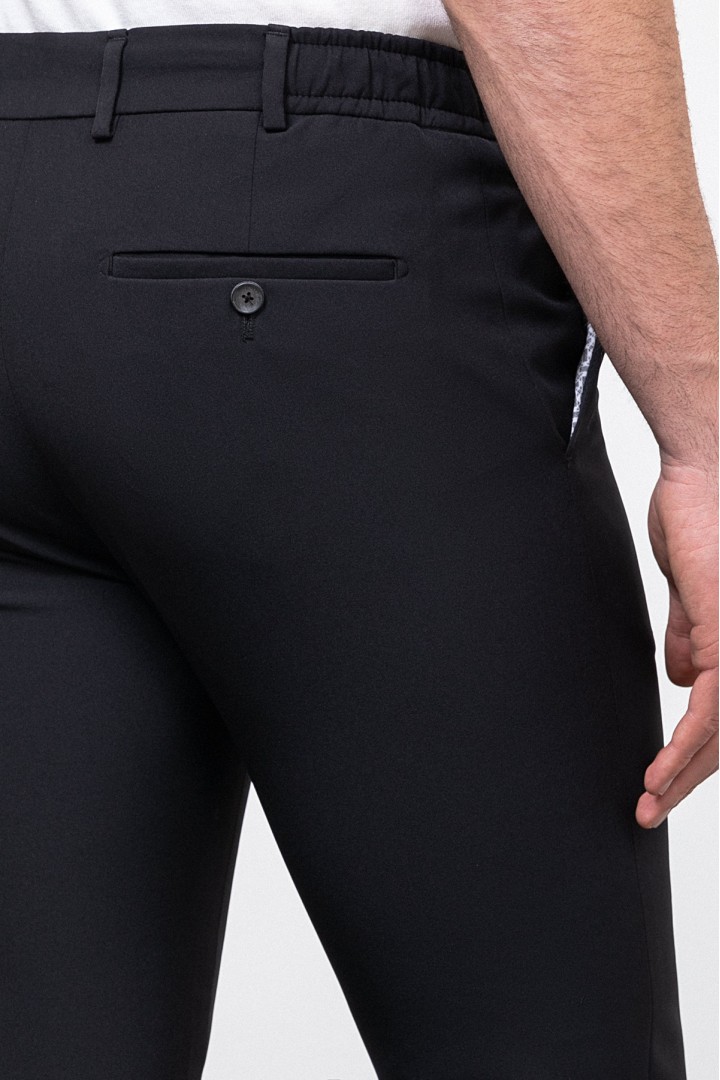 Black Color Drawstring Design Casual Wool Men's Trousers