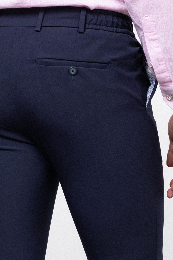 Dark Blue Color Drawstring Design Casual Wool Men's Trousers