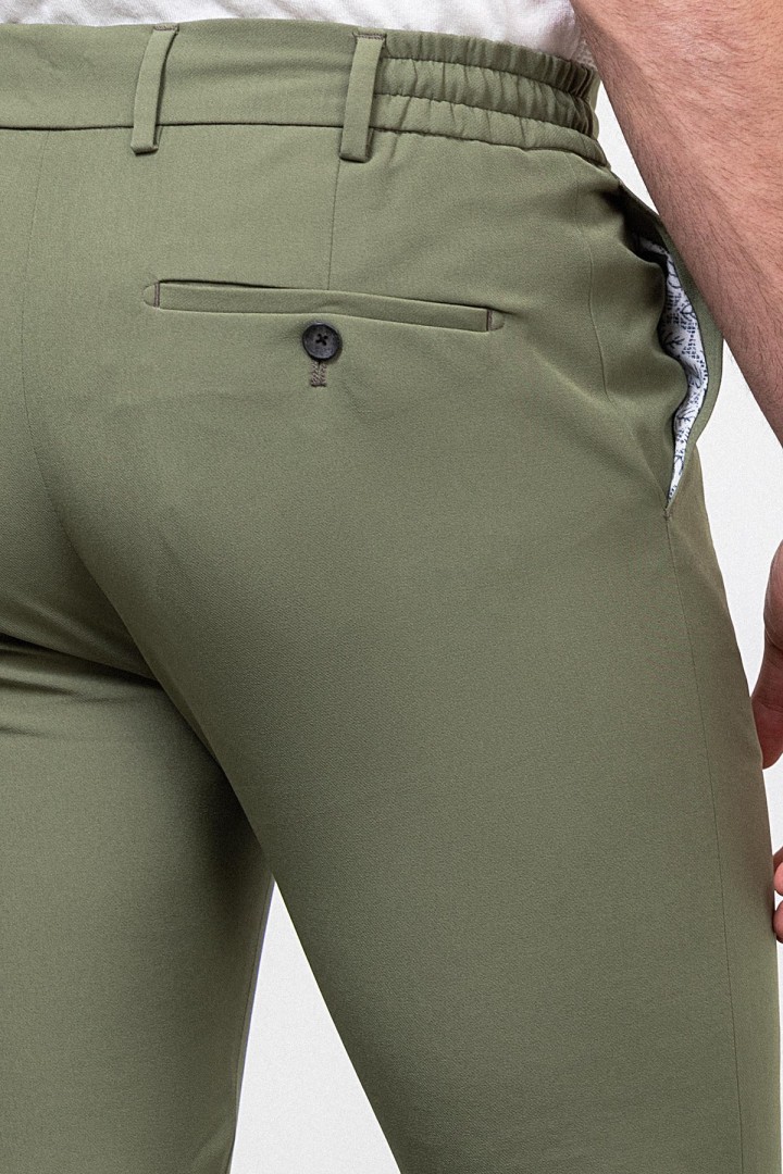 Khaki Color Drawstring Design Casual Wool Men's Trousers