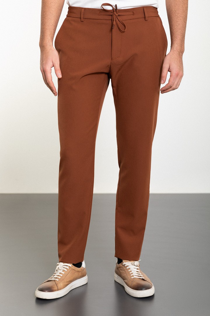 Tile Color Drawstring Design Casual Wool Men's Trousers