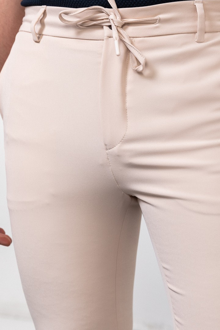 Stone Color Drawstring Design Casual Wool Men's Trousers