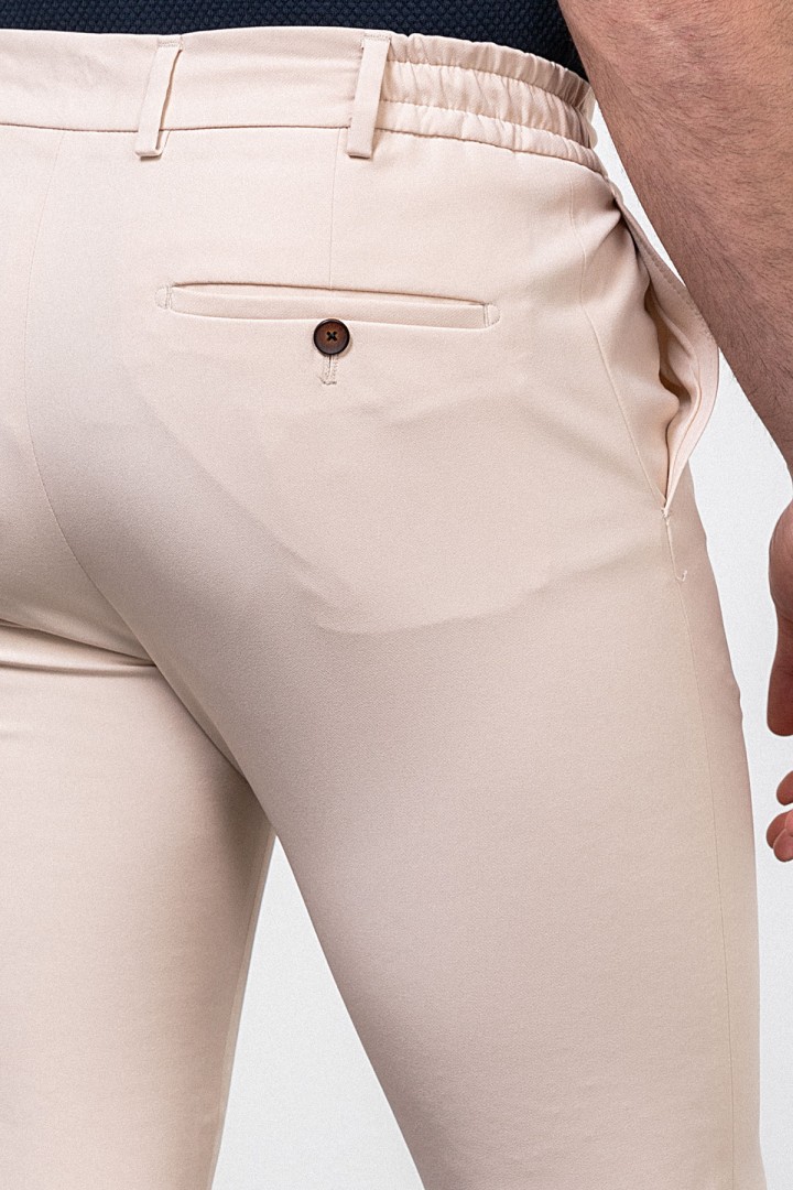 Stone Color Drawstring Design Casual Wool Men's Trousers