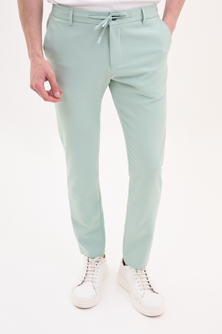 Unripe Almond Color Drawstring Design Casual Wool Men's Trousers