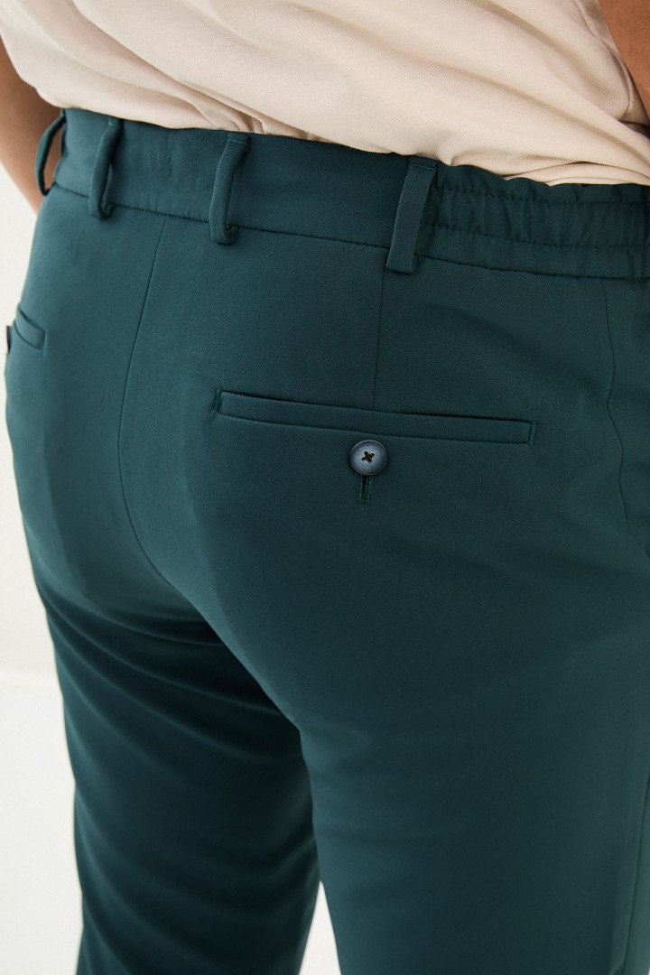 Emerald Color Drawstring Design Casual Wool Men's Trousers
