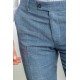 Light Dark Blue Color Check Patterned Design Classic Linen Men's Trousers