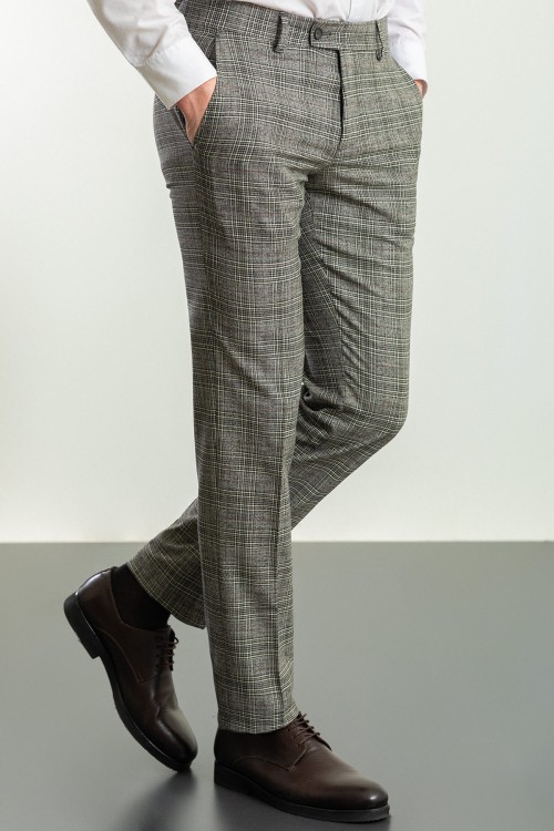 Black And Claret Red Color Check Patterned Design Classic Wool Men's Trousers