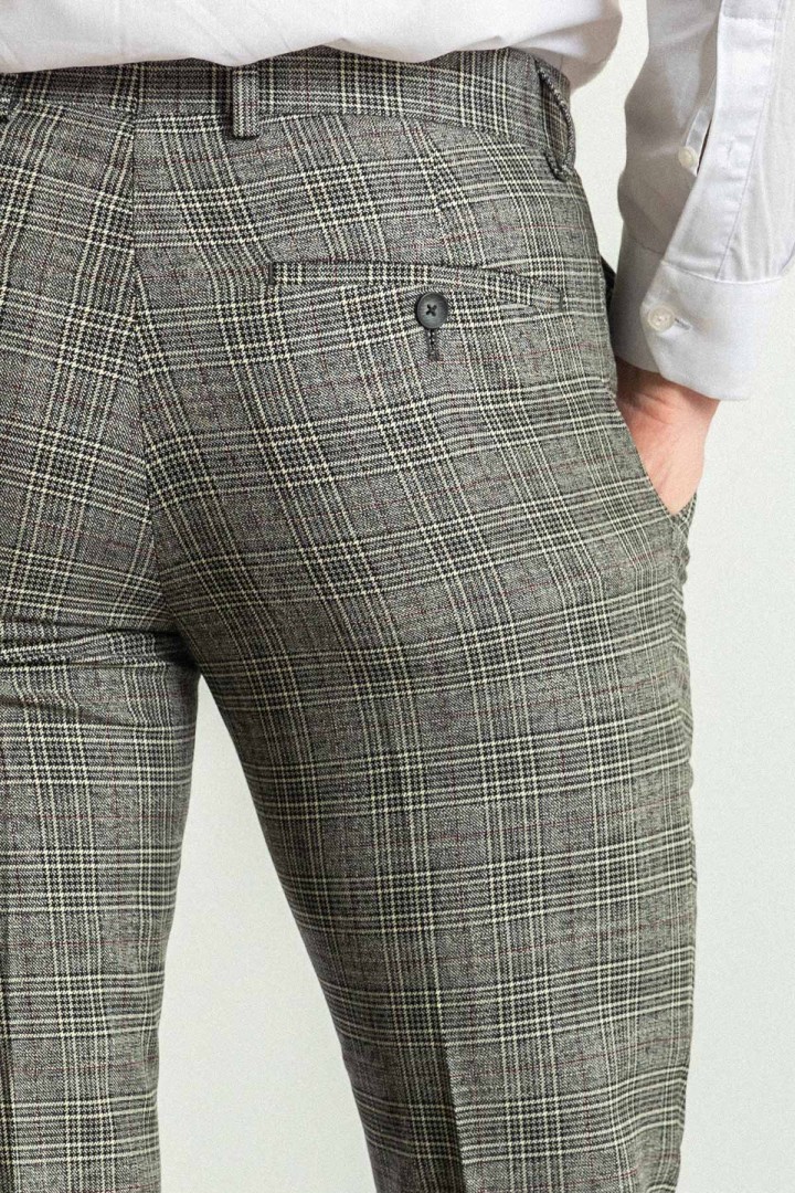 Black And Claret Red Color Check Patterned Design Classic Wool Men's Trousers