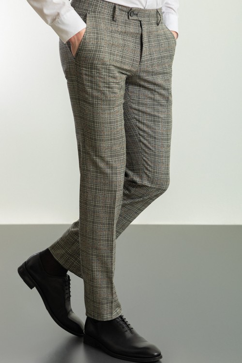 Black And Camel Color Check Patterned Design Classic Wool Men's Trousers