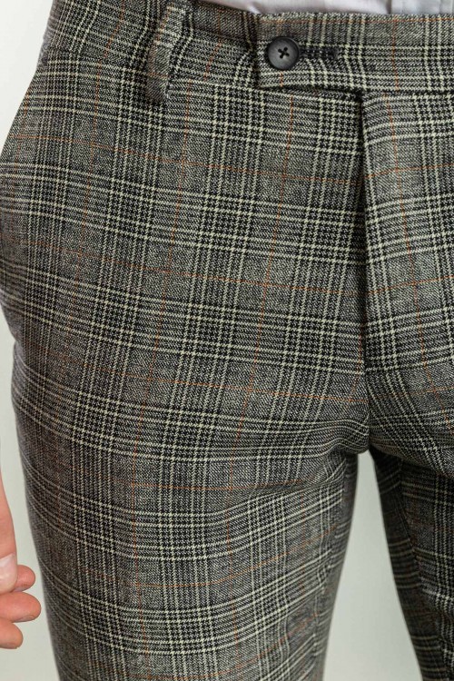 Black And Camel Color Check Patterned Design Classic Wool Men's Trousers