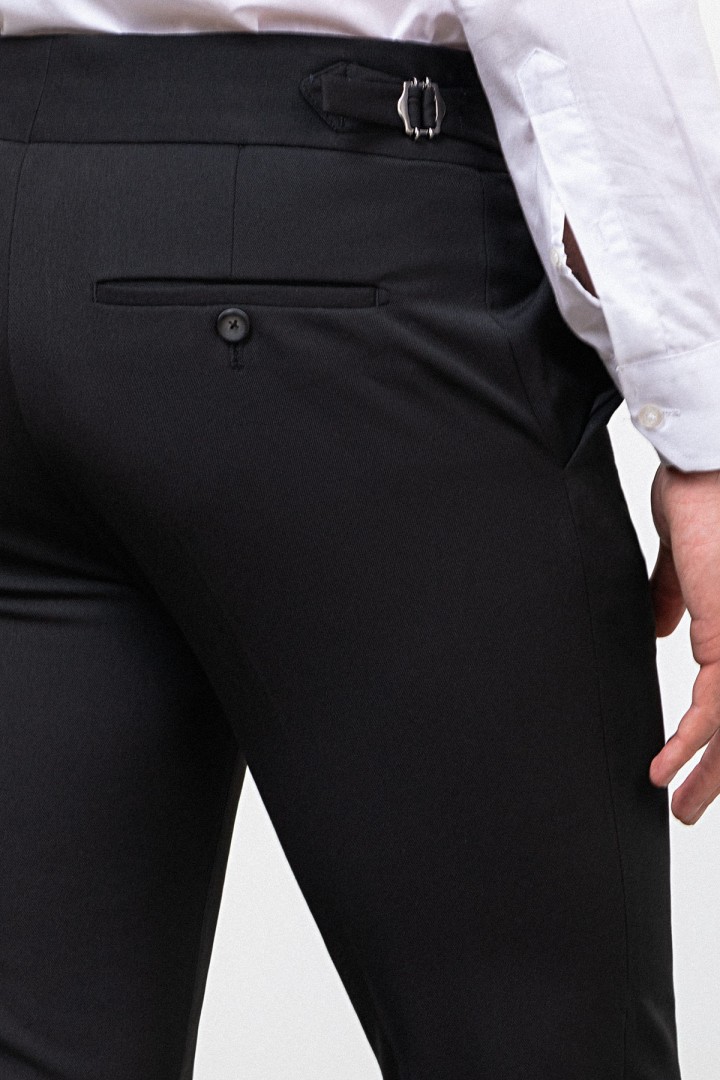Black Color Belted Design Classic Wool Men's Trousers