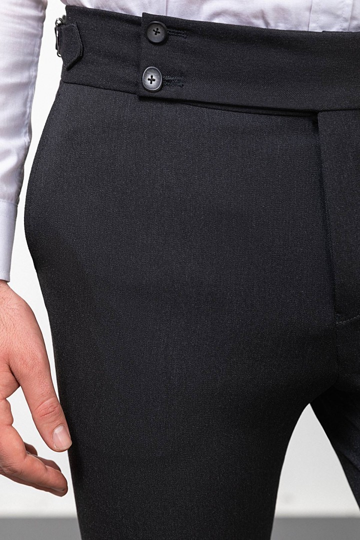 Anthracite Color Belted Design Classic Wool Men's Trousers