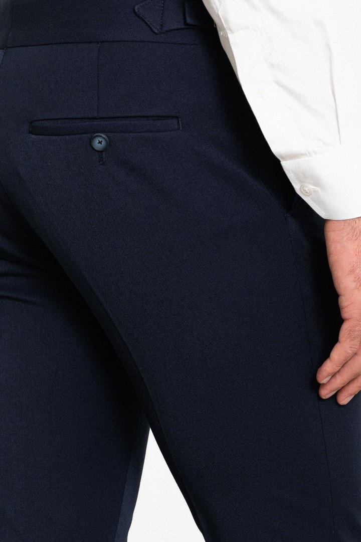 Dark Blue Color Belted Design Classic Wool Men's Trousers