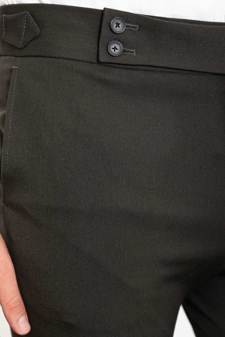 Khaki Color Belted Design Classic Wool Men's Trousers