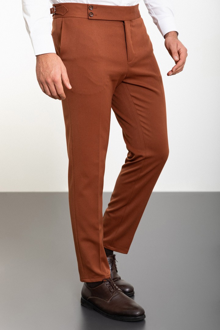 Tile Color Belted Design Classic Wool Men's Trousers