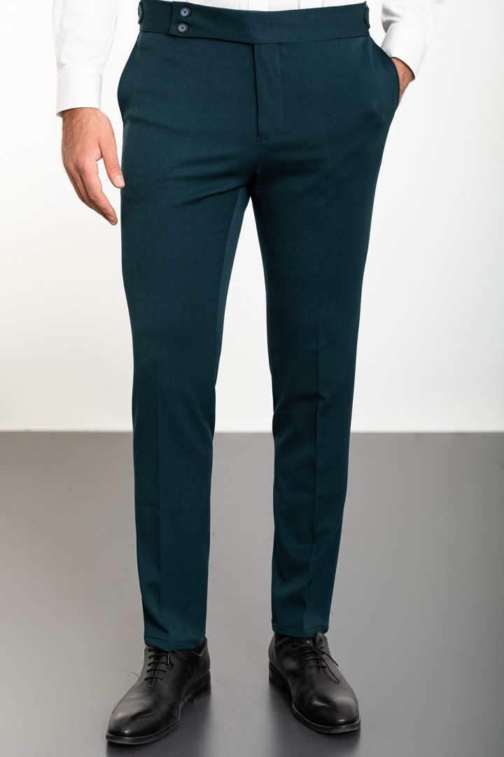 Emerald Color Belted Design Classic Wool Men's Trousers