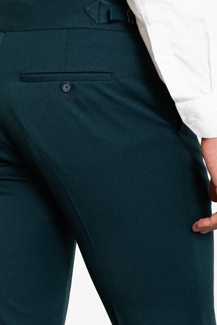 Emerald Color Belted Design Classic Wool Men's Trousers