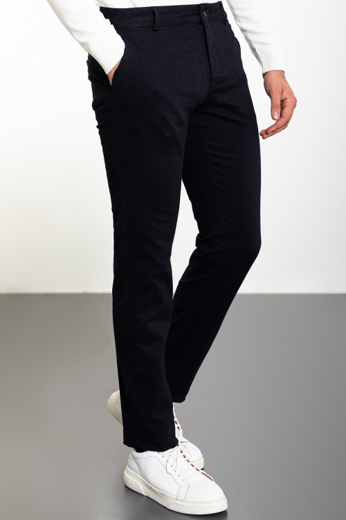 Dark Blue Color Tencel And Cotton Fabric Design Casual Men's Pants