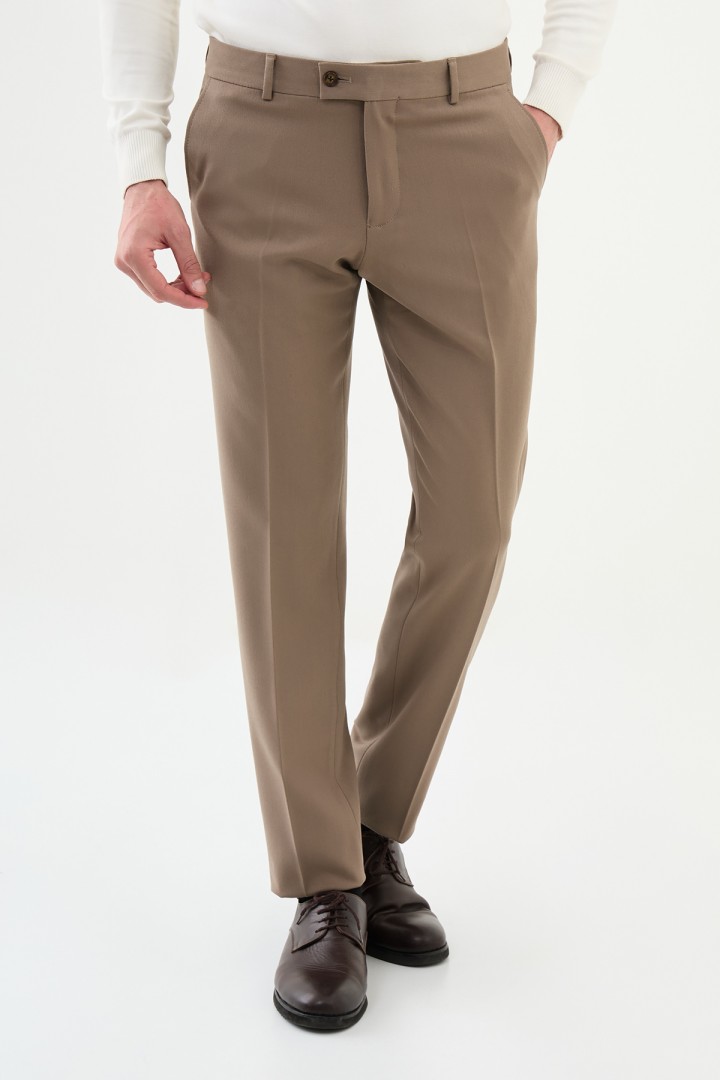 Beige Color Classic Wool Men's Trousers