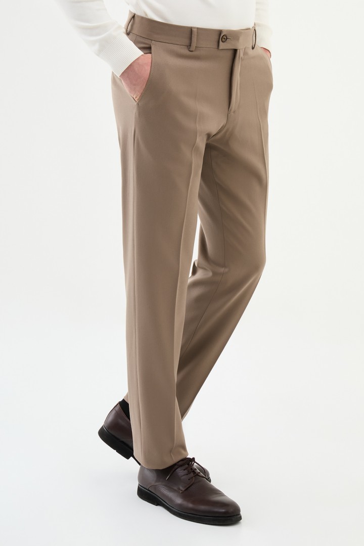 Beige Color Classic Wool Men's Trousers