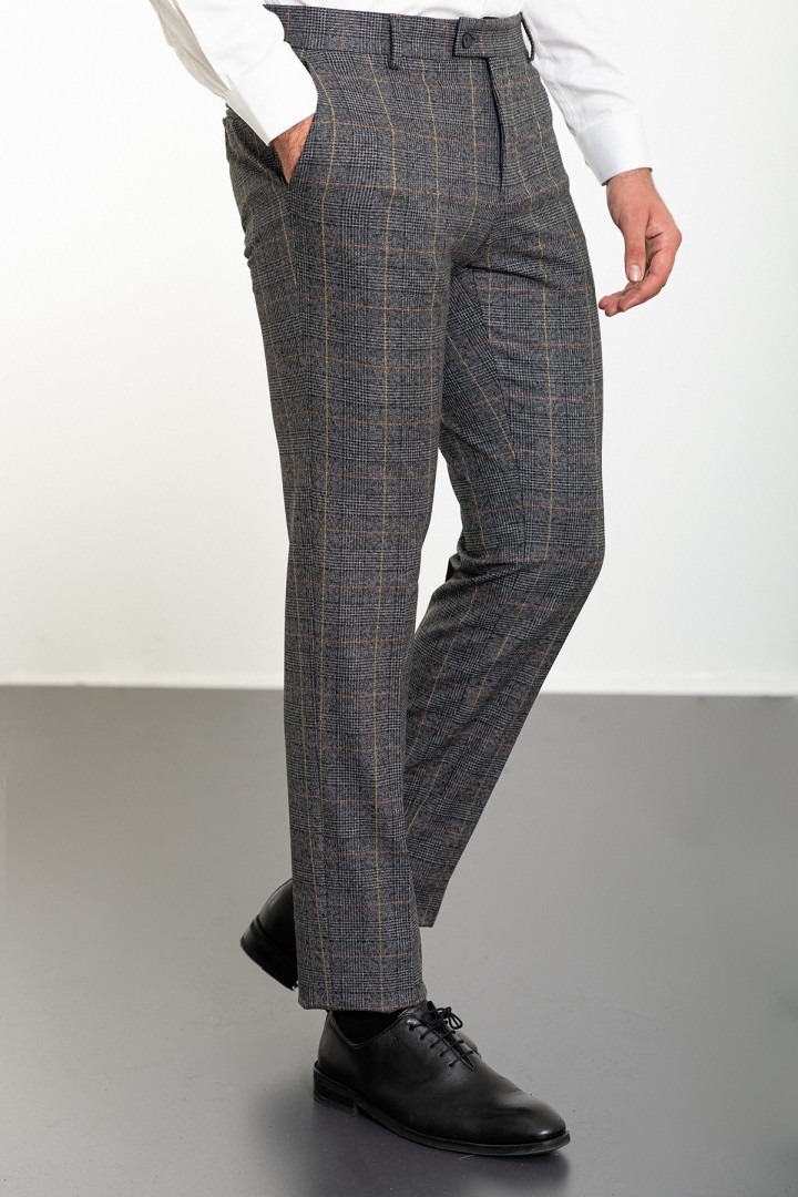 Black Color Check Patterned Design Classic Wool Men's Trousers