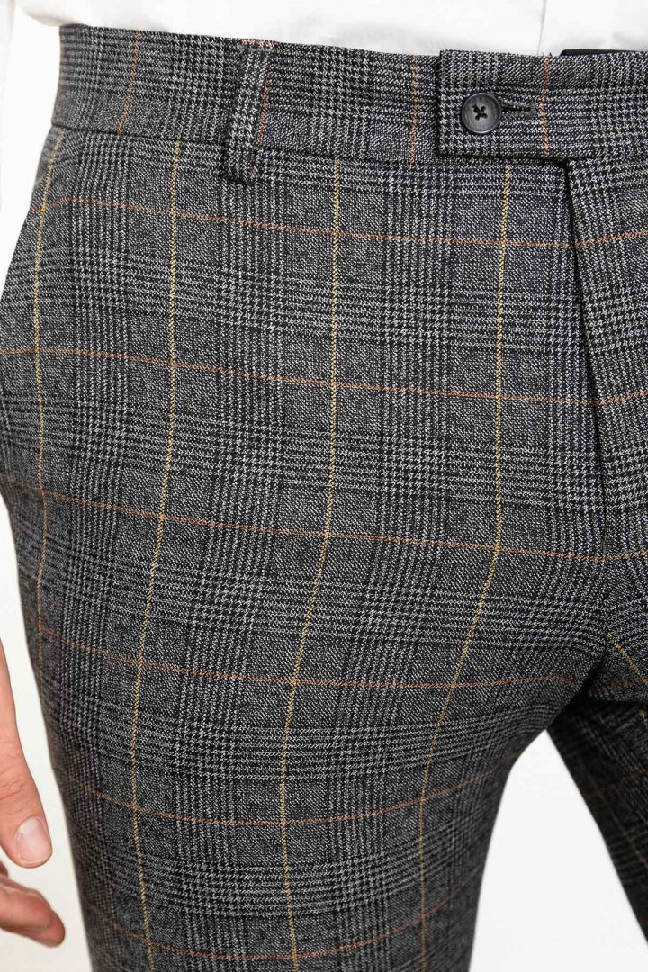 Black Color Check Patterned Design Classic Wool Men's Trousers