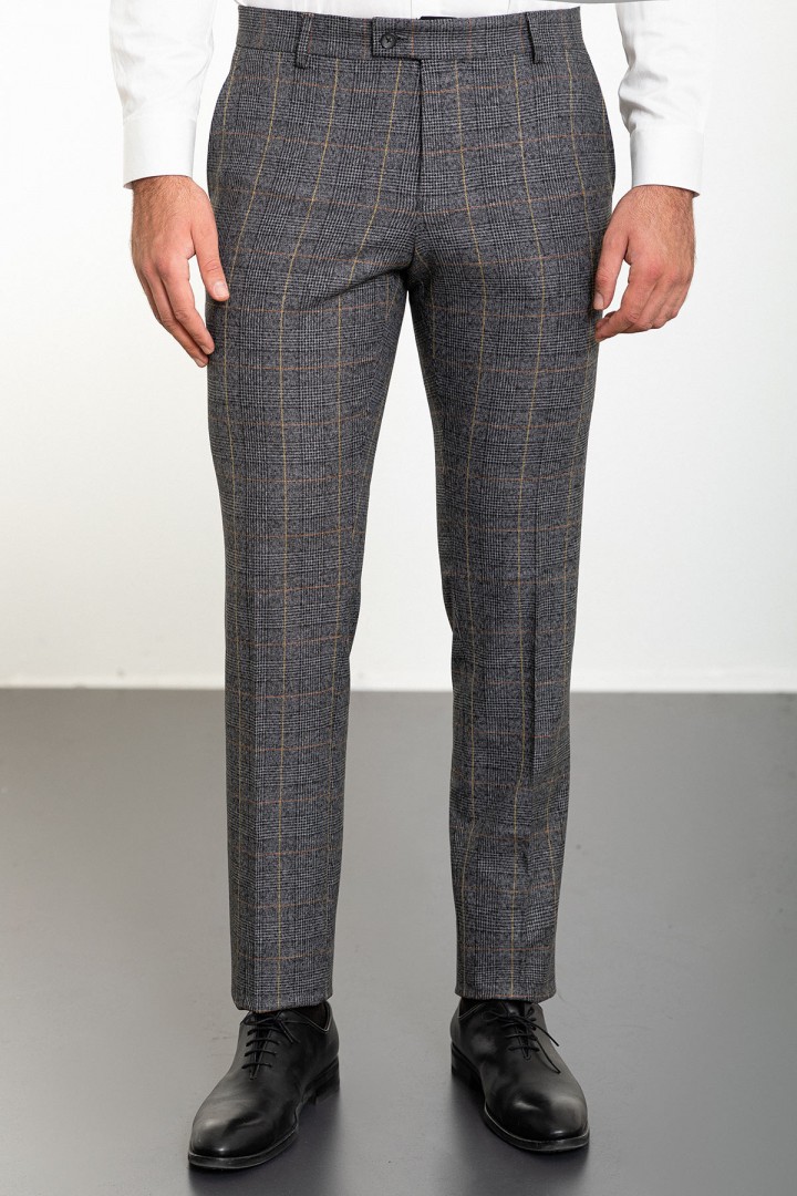 Black Color Check Patterned Design Classic Wool Men's Trousers