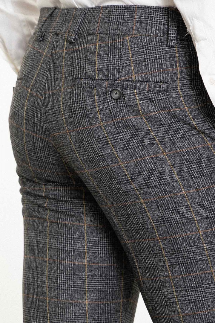 Black Color Check Patterned Design Classic Wool Men's Trousers
