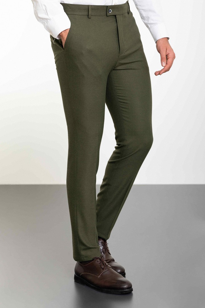 Khaki Color Classic Wool Men's Trousers