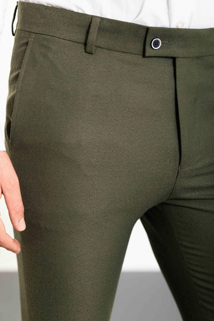 Khaki Color Classic Wool Men's Trousers