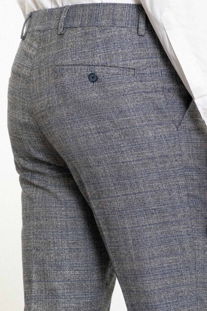 Dark Blue Color Check Patterned Design Classic Cotton Men's Trousers