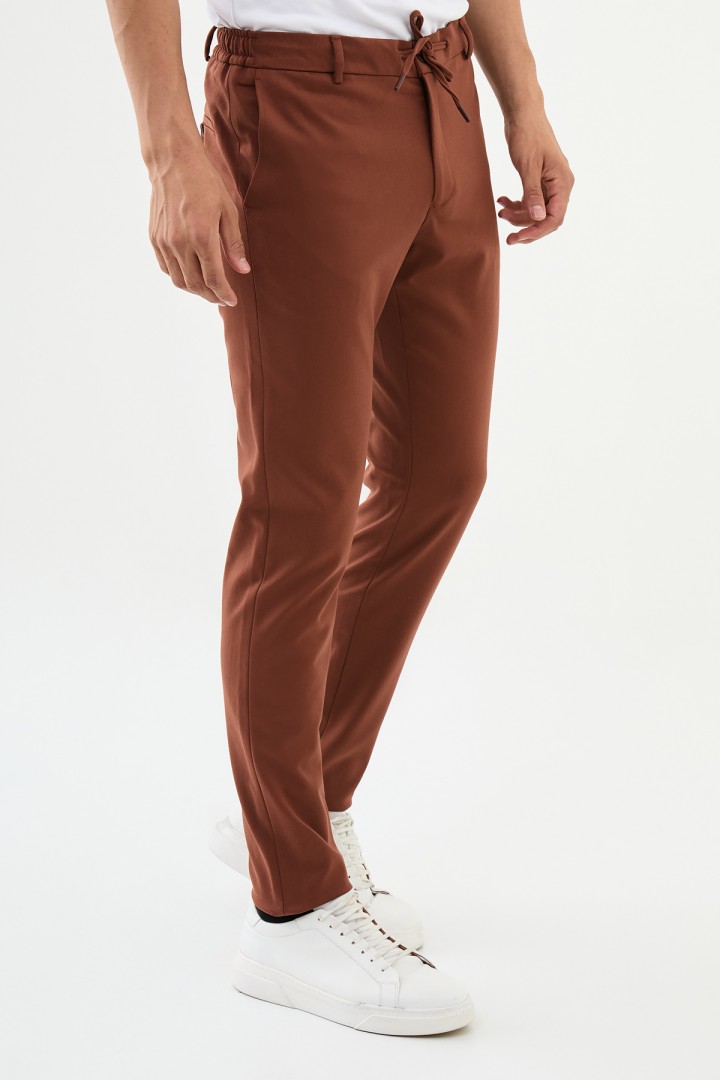 Tile Color Drawstring Design Casual Wool Men's Pants