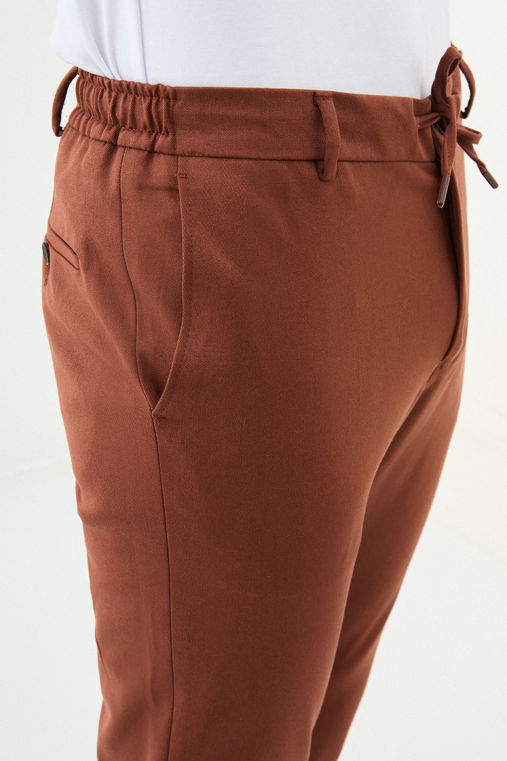 Tile Color Drawstring Design Casual Wool Men's Pants