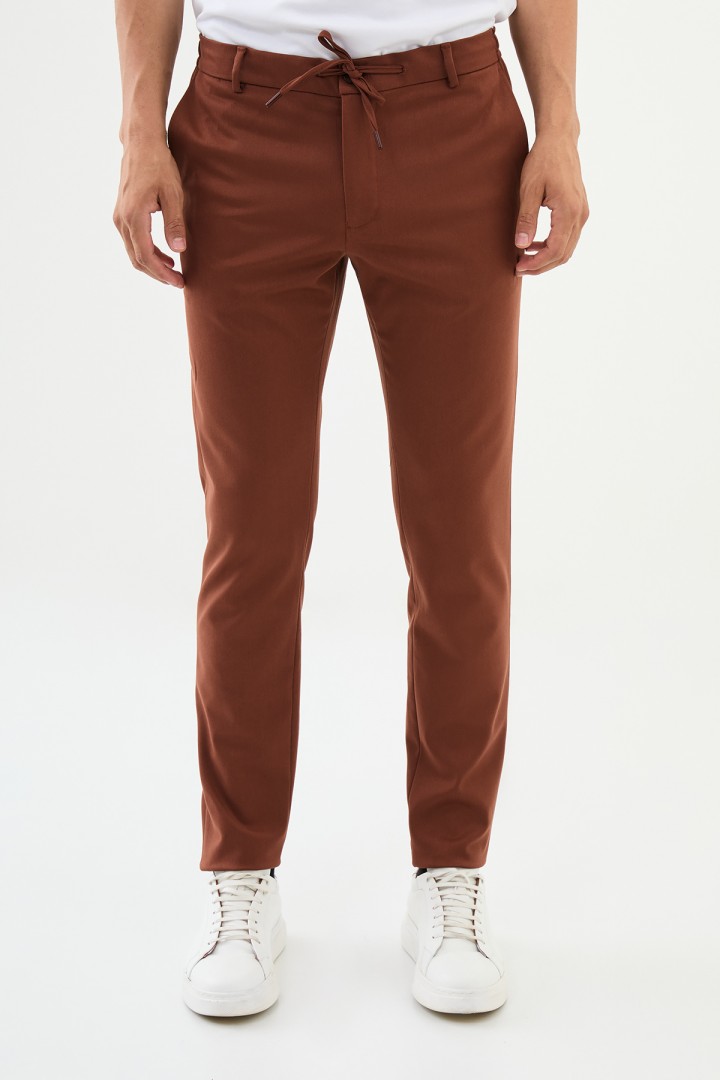 Tile Color Drawstring Design Casual Wool Men's Pants