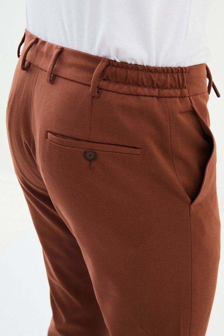 Tile Color Drawstring Design Casual Wool Men's Pants