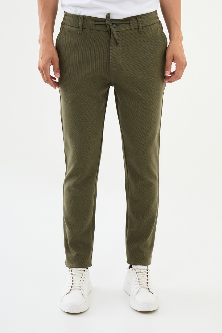 Khaki Color Drawstring Design Relax Fit Casual Men's Joggers