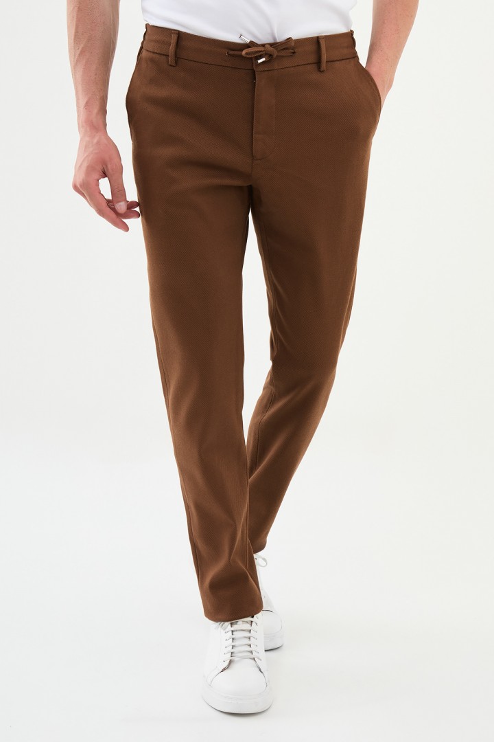 Camel Color Drawstring Design Casual Cotton Men's Pants