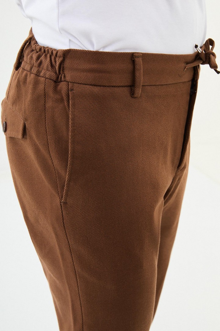 Camel Color Drawstring Design Casual Cotton Men's Pants
