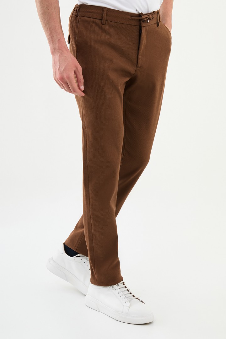 Camel Color Drawstring Design Casual Cotton Men's Pants
