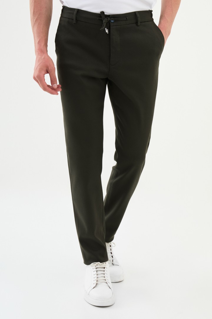 Khaki Color Drawstring Design Casual Cotton Men's Pants