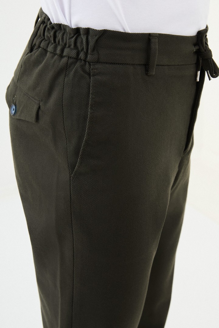 Khaki Color Drawstring Design Casual Cotton Men's Pants