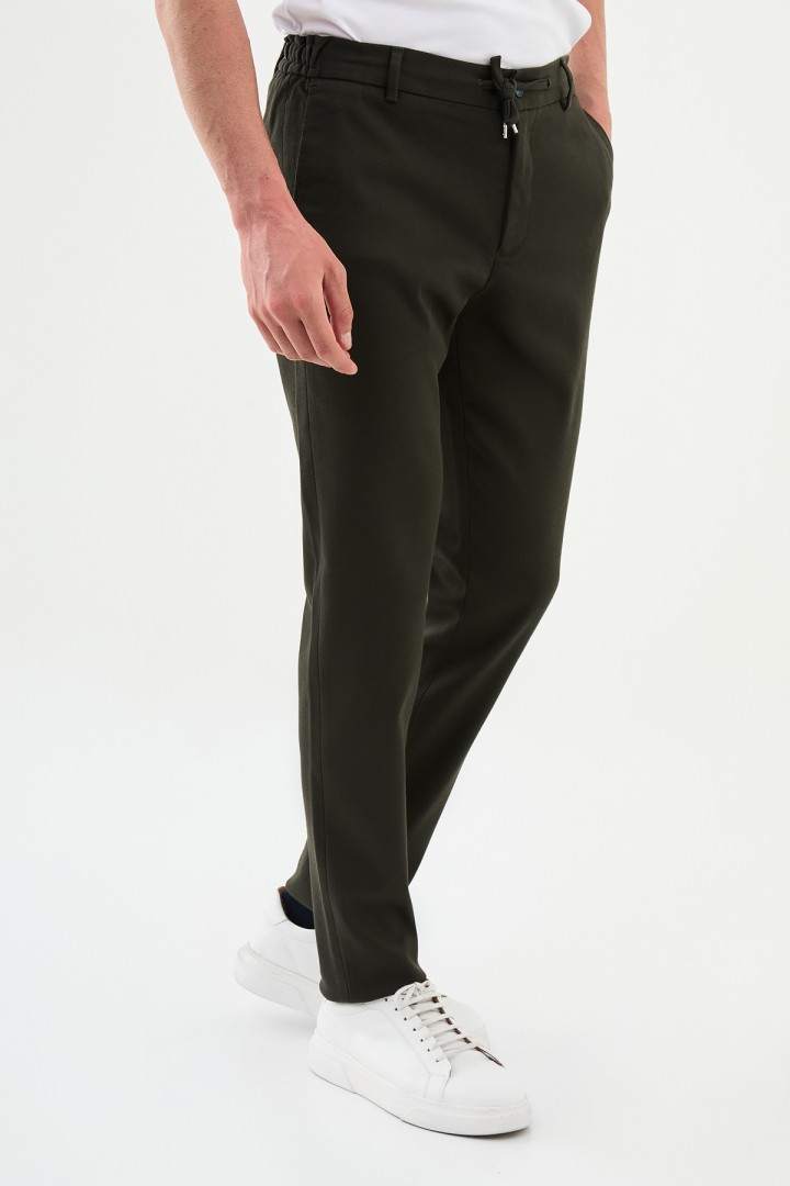 Khaki Color Drawstring Design Casual Cotton Men's Pants