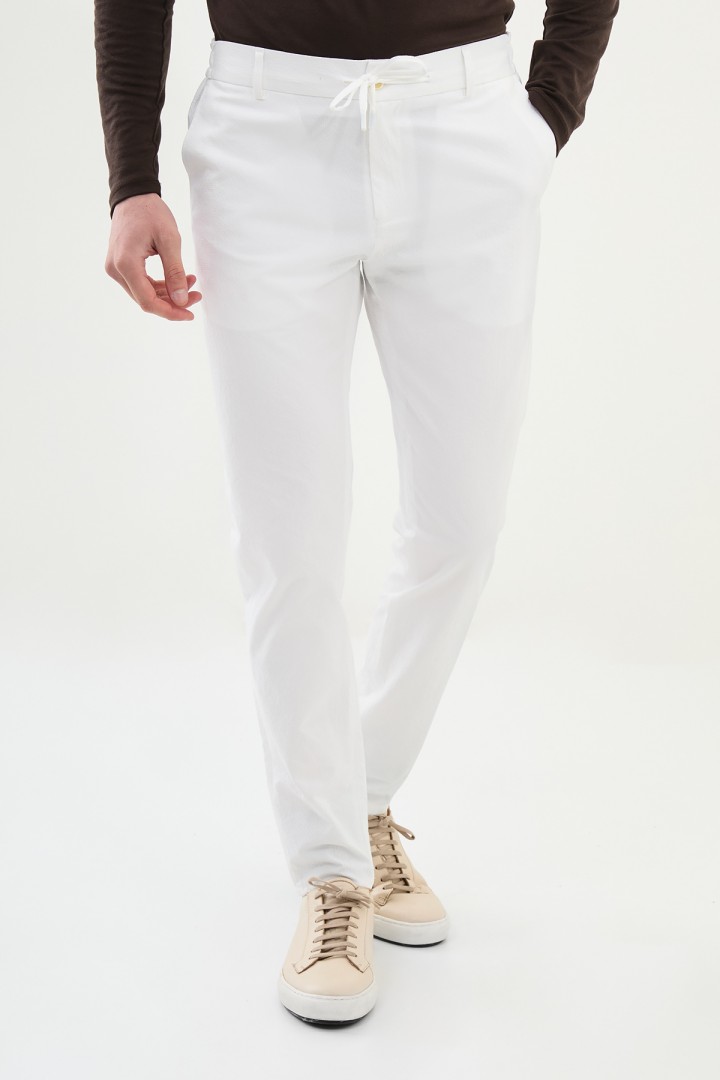 Ecru Color Casual Seersucker Drawstring Men's Pants