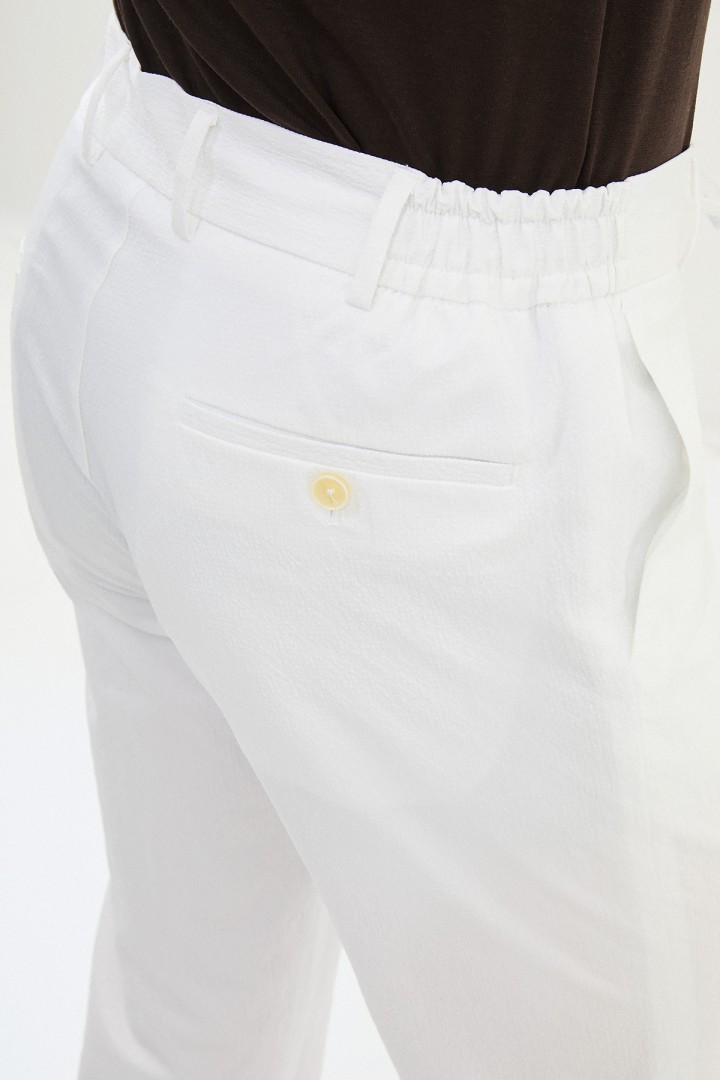 Ecru Color Casual Seersucker Drawstring Men's Pants