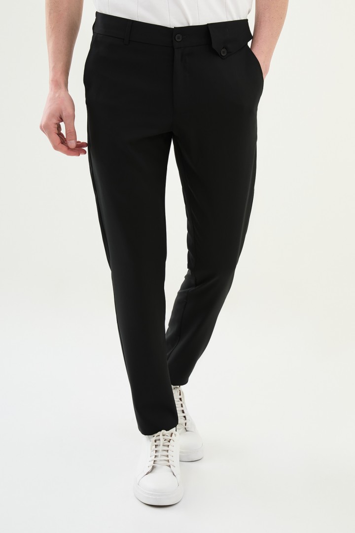Black Color Belted Design Casual Men's Cotton Pants