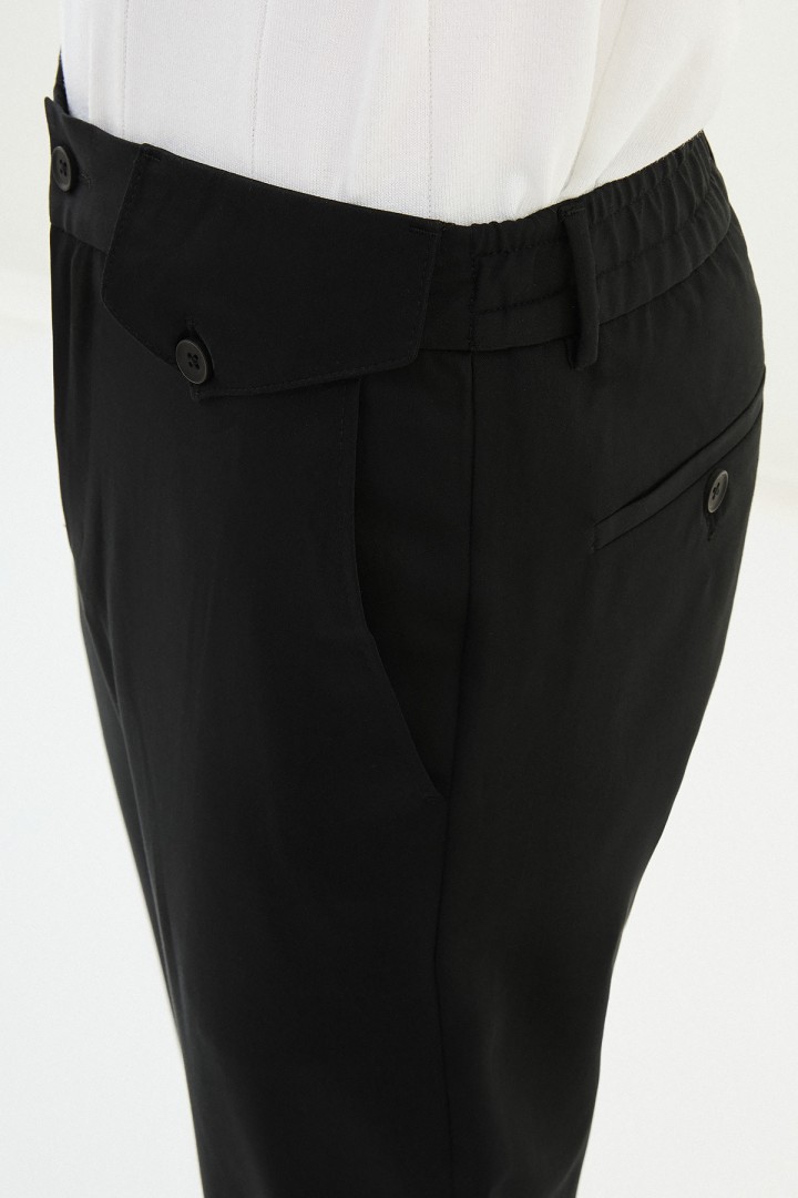 Black Color Belted Design Casual Men's Cotton Pants