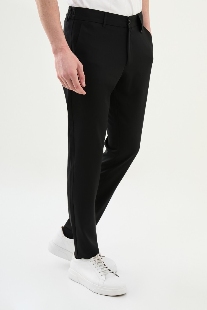 Black Color Belted Design Casual Men's Cotton Pants