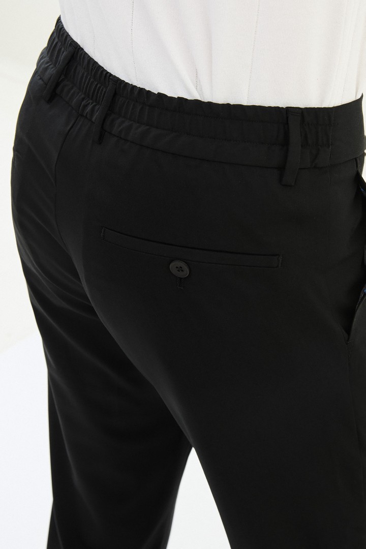 Black Color Belted Design Casual Men's Cotton Pants