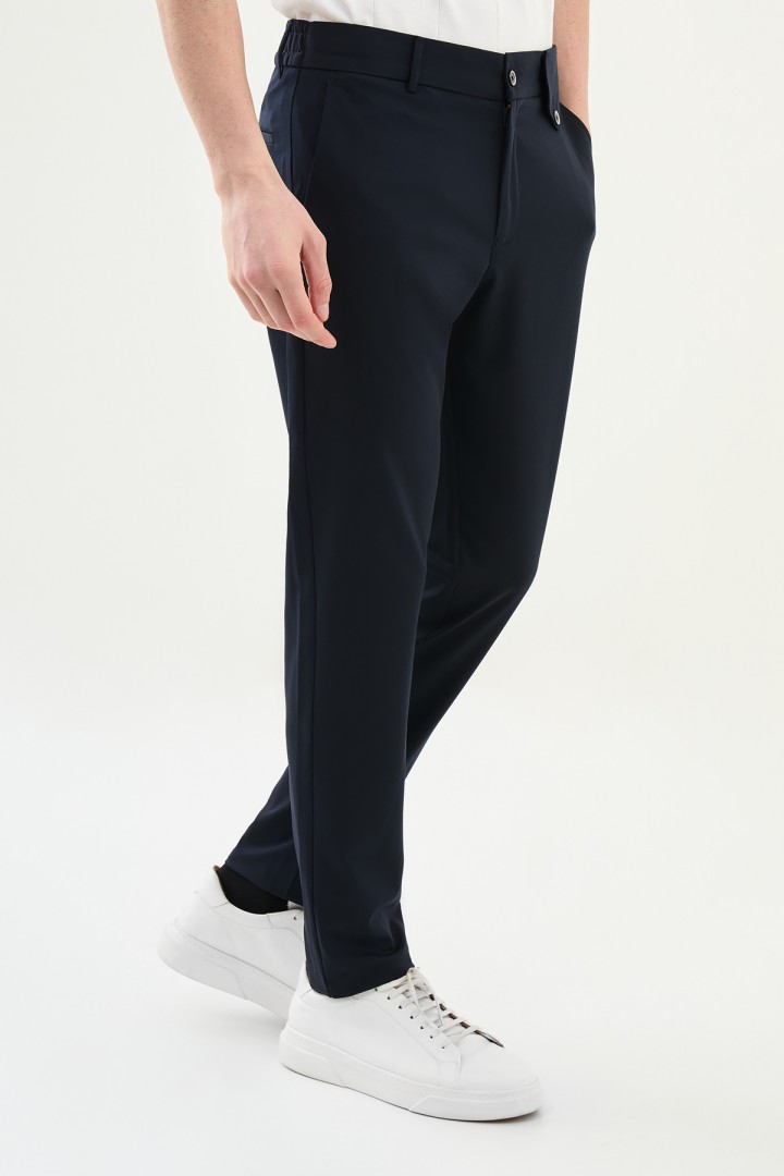 Dark Blue Color Belted Design Casual Men's Cotton Pants